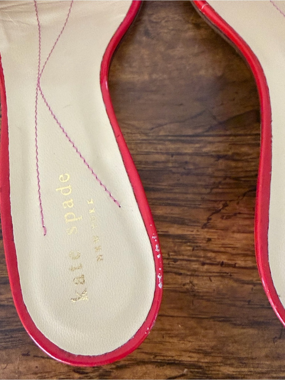 Kate Spade New York Pink & Red Leather Kitten Heel with Pearl Embellishments - Picture 9 of 9